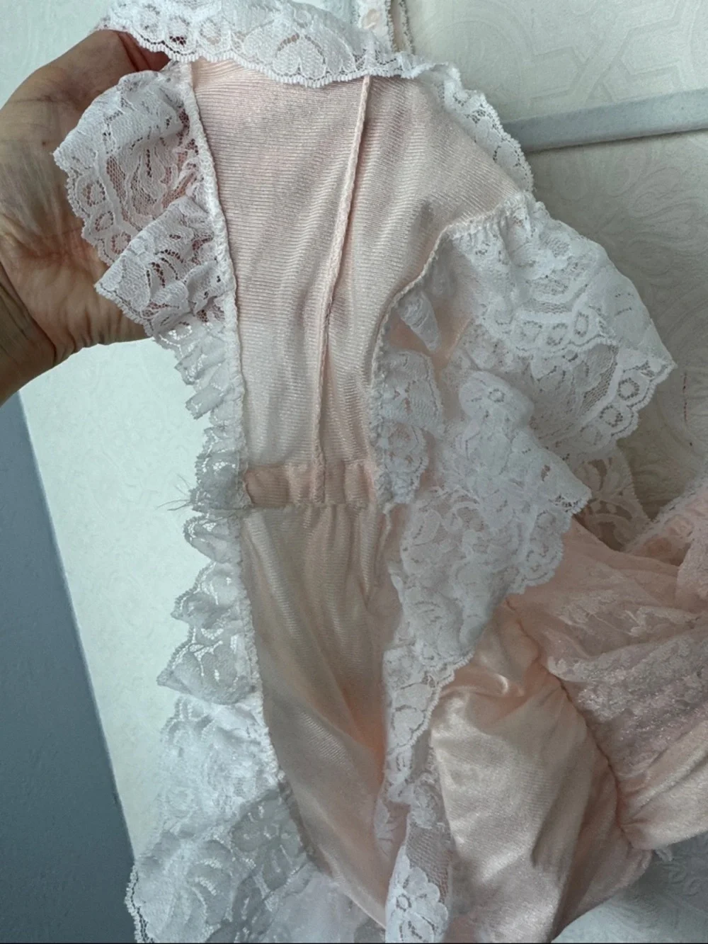 Vintage Pink Satin Lace Teddy Bodysuit Lingerie Romantic Cottagecore Pink Girlie - Picture 9 of 11